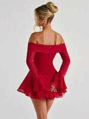 Robe mini à manches évasées et épaules dénudées