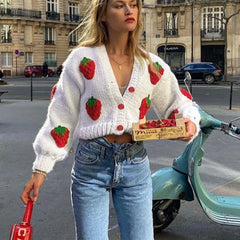 Gilet lanterne à col en V brodé de fraises