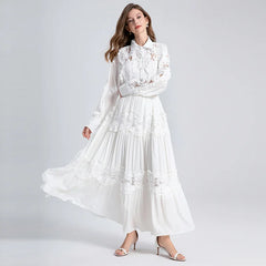 Ensemble jupe longue et chemisier en dentelle blanche, style bohème décontracté