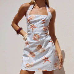 Robe de vacances mini à imprimé étoiles de mer et dos nu