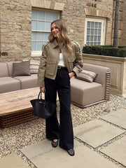 Manteau court kaki épais à poches style streetwear