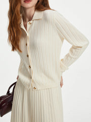 Ensemble cardigan en maille laine grise et blanche