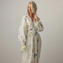 Robe longue à manches lanternes et imprimé floral