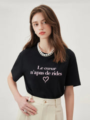T-shirt noir à imprimé lettres sur les épaules