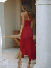 Robe midi fendue dos nu à empiècements en résille