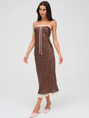 Robe midi bustier en dentelle à pois
