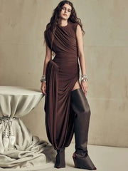 Robe midi drapée et froncée ajourée