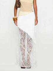 Jupe midi asymétrique en dentelle patchwork