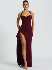 Robe moulante sans manches en dentelle fendue dos nu