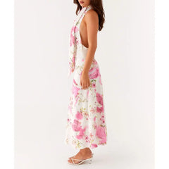 Robe de vacances à col bénitier fleuri et dos nu
