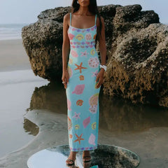 Robe de vacances à sequins et col carré