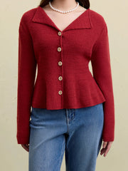 Gilet rouge en maille à manches bouffantes et col en V
