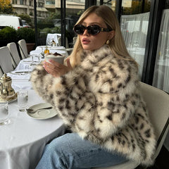 Manteau chaud en fausse fourrure léopard