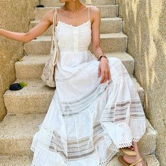 Robe bohème blanche en coton sans manches avec dos élastique