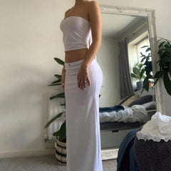 Ensemble deux pièces jupe bustier moulante sans bretelles