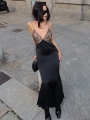 Robe maxi fendue imprimée à épaules dénudées