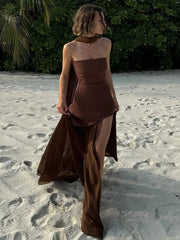 Robe longue de plage bustier en résille à ruban