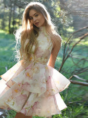 Robe mini imprimée à volants et dos nu