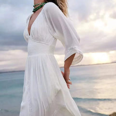 Robe bohème en polyester à col V profond et taille élastique