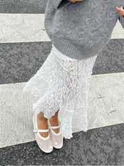 Jupe longue taille basse en patchwork de dentelle