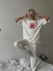 T-shirt oversize à col rond en coton graphique