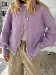 Gilet chaud en maille duveteuse à boutons