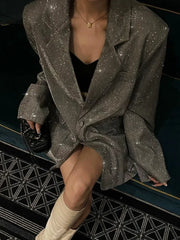 Manteau à revers à poches pailletées