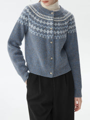 Gilet d'hiver vintage en maille jacquard, style cardigan d'hiver.