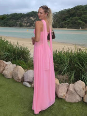 Robe longue bustier à ruban en résille asymétrique