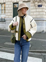 Manteau décontracté matelassé en coton contrasté