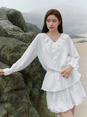Blouse botanique élégante à manches à volants