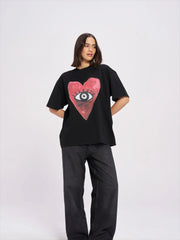 T-shirt oversize grunge à motif culinaire