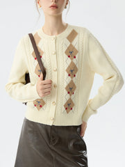 Cardigan en maille jacquard à col rond pour le bureau