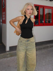 Cheongsam Crop Top ajouré à boucle