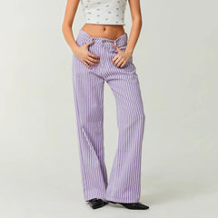Pantalon en jean large à rayures taille haute