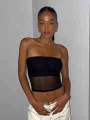 Haut court bustier en maille noire