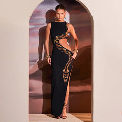 Robe longue fendue à imprimé serpent
