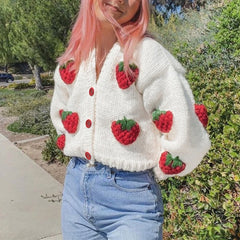 Gilet lanterne à col en V brodé de fraises