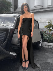 Robe maxi jacquard à épaules dénudées et froncée