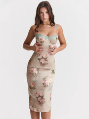 Robe de vacances moulante à bretelles spaghetti et imprimé dentelle