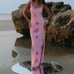 Robe midi débardeur à col rond imprimé étoiles de mer
