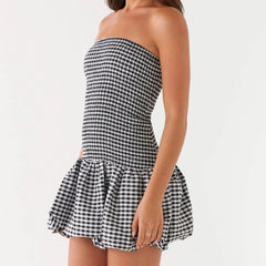 Robe moulante mini bustier à carreaux vichy