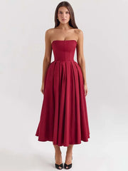 Robe midi plissée bustier trapèze