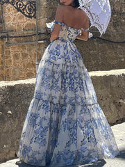 Robe longue évasée dos nu à fleurs