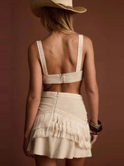 Robe mini à franges et découpes ajourées