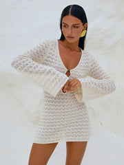 Robe de vacances sexy blanche en maille ajourée