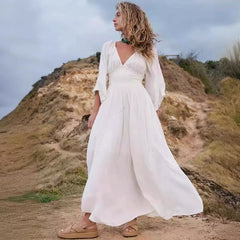 Robe bohème en polyester à col V profond et taille élastique