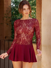 Robe mini transparente en patchwork de dentelle