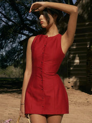 Robe de vacances mini moulante sans manches à col rond