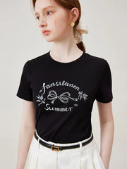 T-shirt noir slim imprimé nœud papillon
